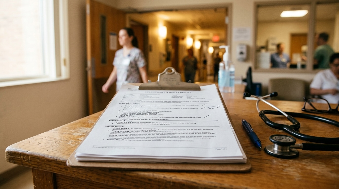 Dossier médical et stéthoscope sur bureau de médecin