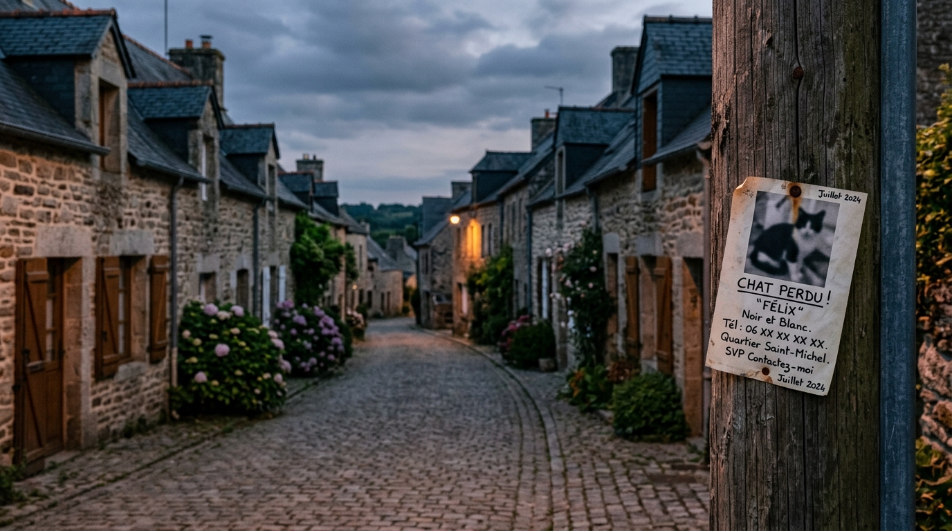 Rue de village bretonne déserte au crépuscule