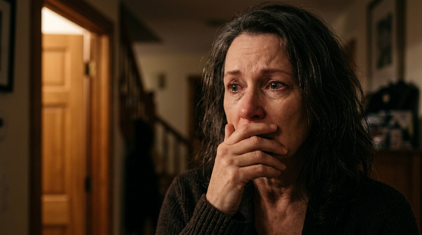 Visage d'une mère bouleversée par une terrible nouvelle