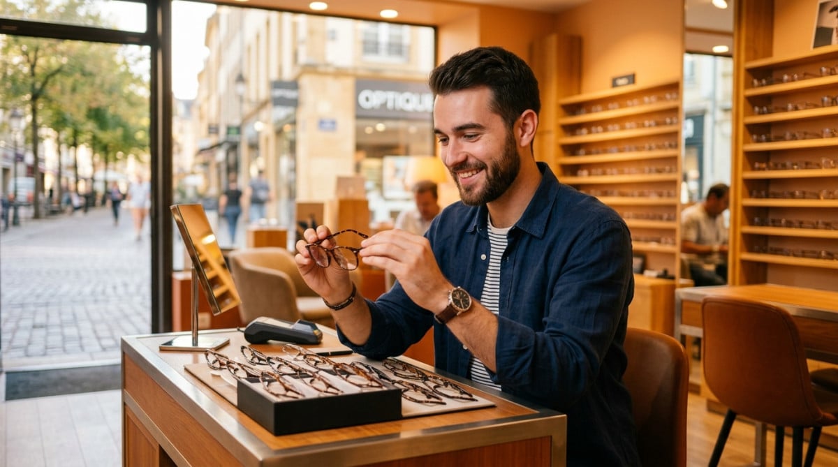 Opticien souriant dans son magasin à Metz