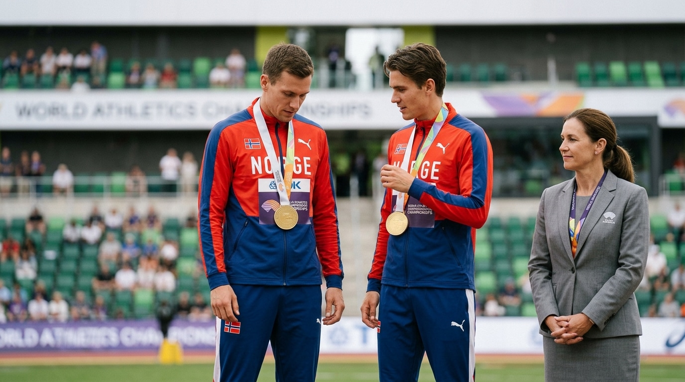 Or aux mondiaux d'athlétisme : les Norvégiens reçoivent une médaille gravée avec le chrono des Britanniques