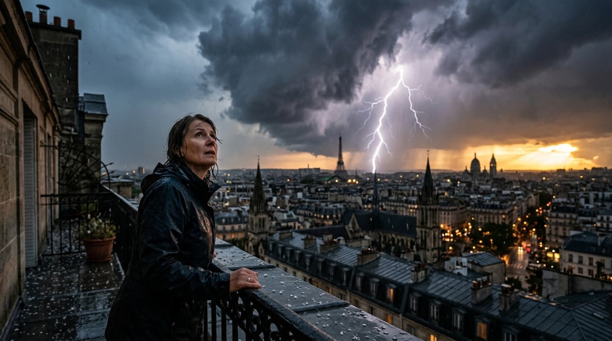 Orage avec grêle sur une ville française