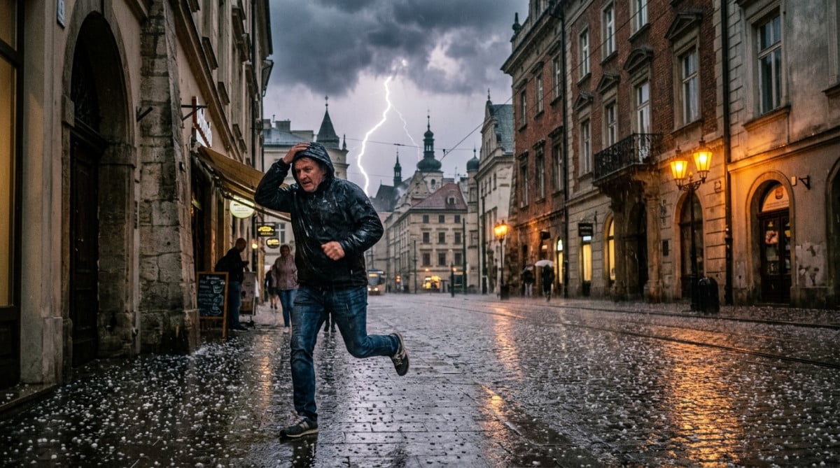 Orage de grêle s'abattant sur une ville française