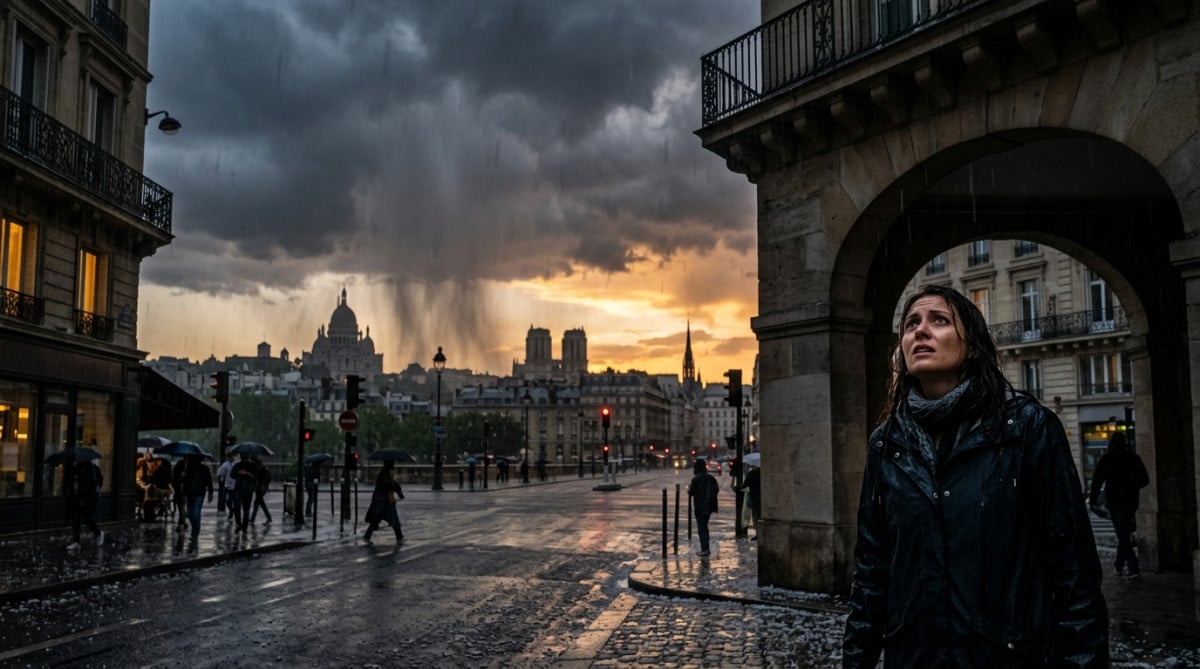 Orage et grêle menaçant au-dessus d'une ville française