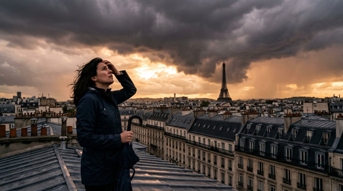 Orage menaçant au-dessus de Paris sous ciel gris