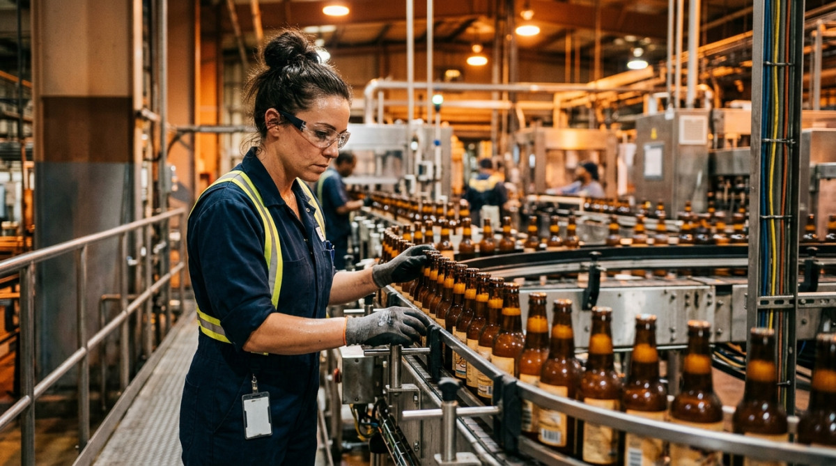 Ouvrier dans une usine d'embouteillage de boissons