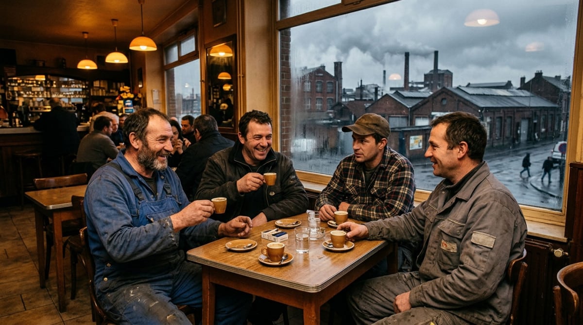 Ouvriers en pause café dans le Pas-de-Calais