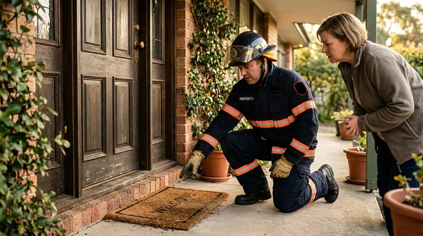 Pompier alerte sur les paillassons inflammables devant une maison