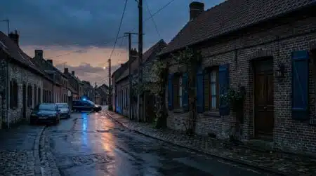 Maison isolée au crépuscule dans un village du Nord