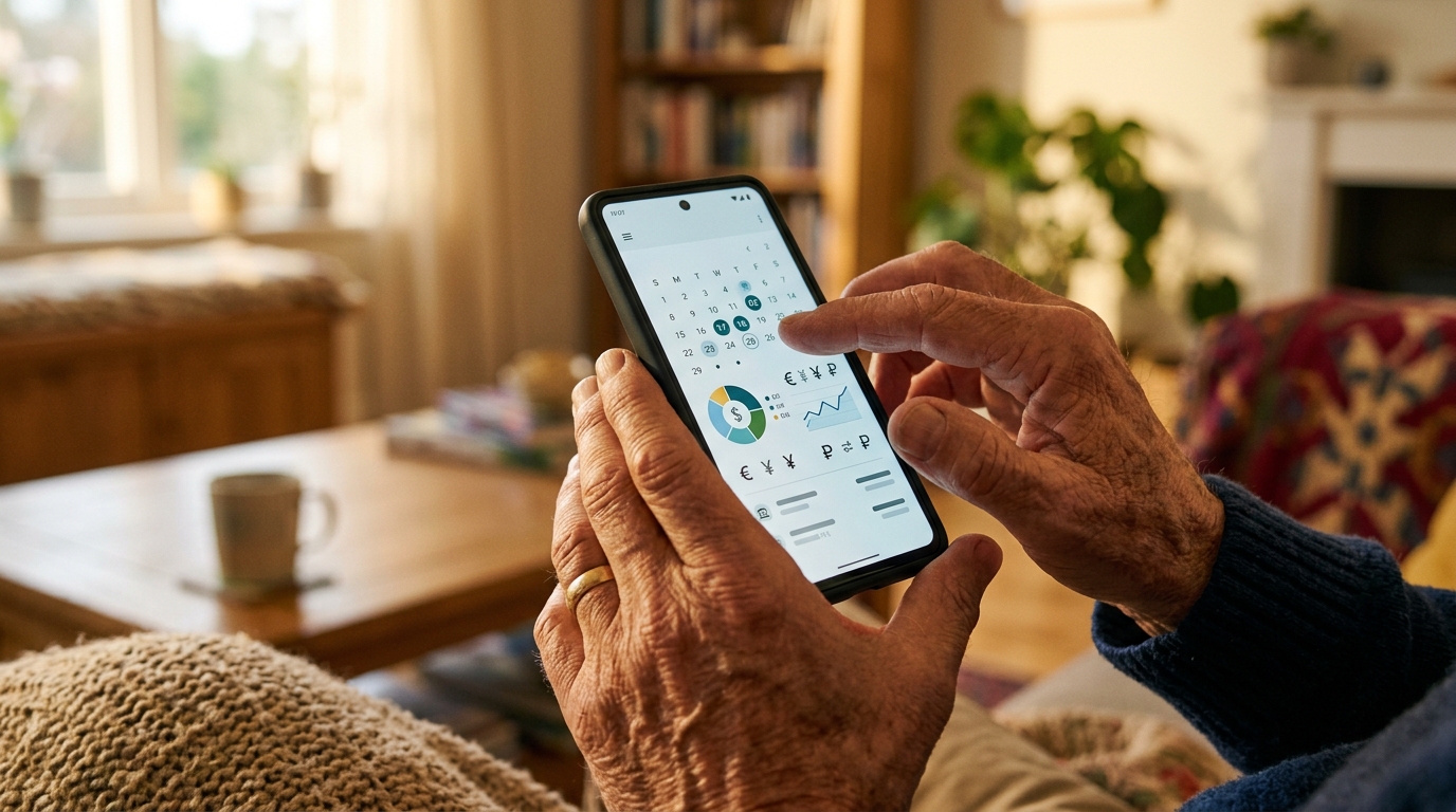 Mains tenant un smartphone avec application bancaire
