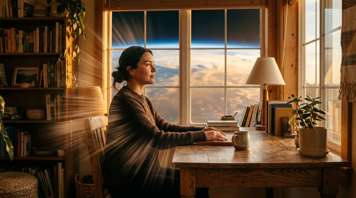 Personne assise semblant immobile mais filant dans l'espace