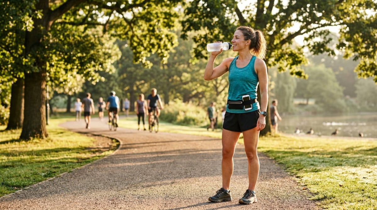 Personne buvant de l'eau avant de faire du sport