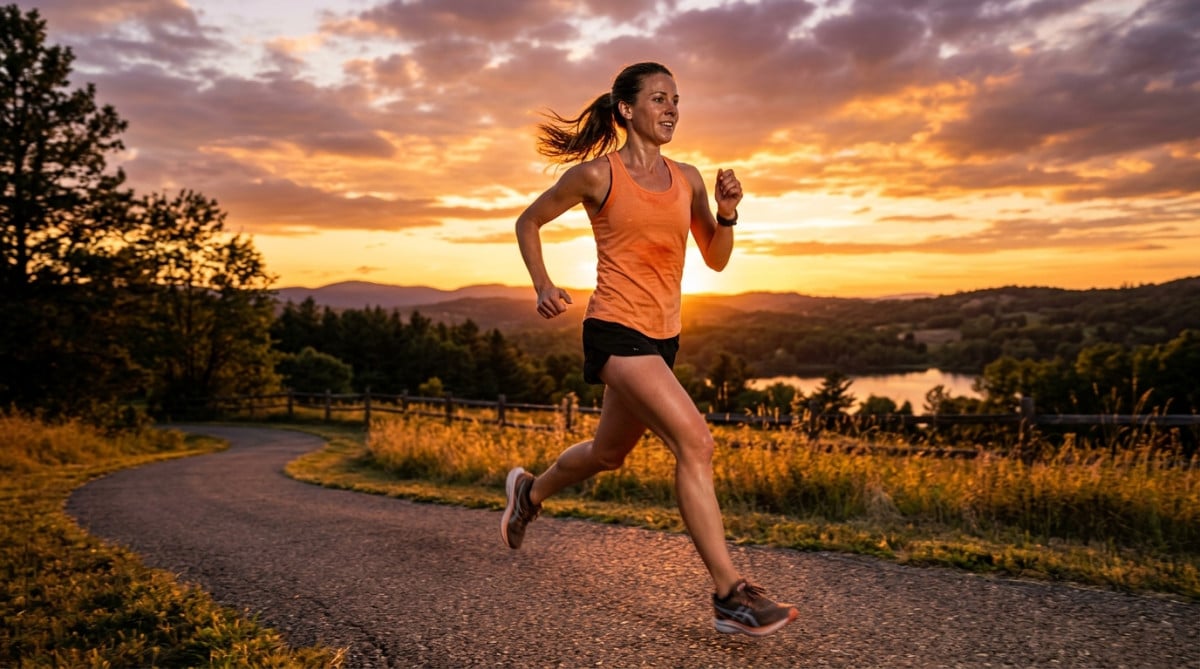 Personne courant au coucher du soleil, effort physique