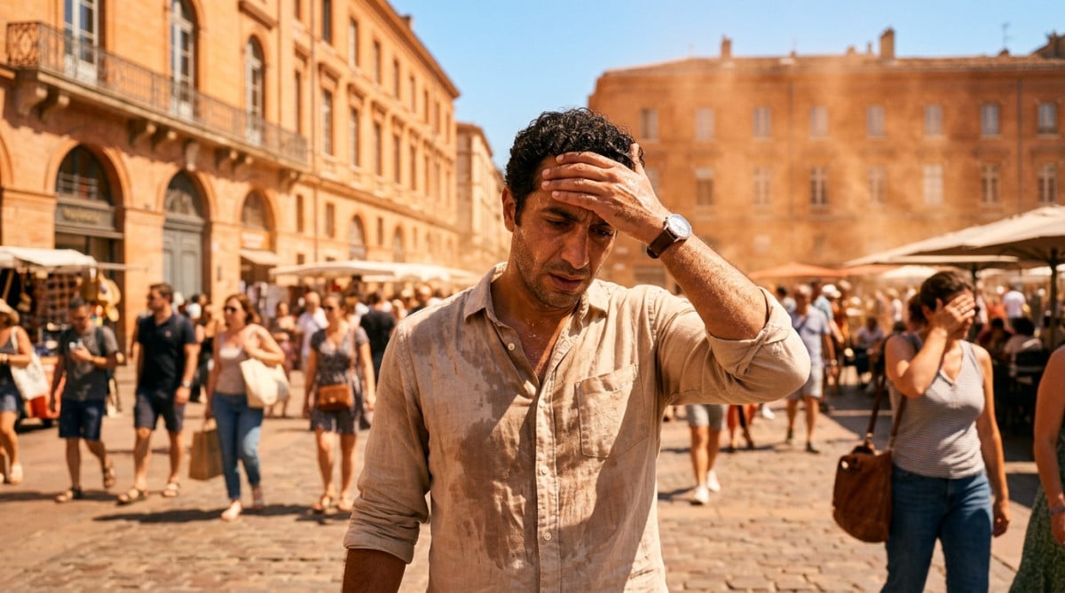 Personne en pleine chaleur sous un soleil intense en France