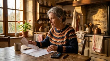 Personne inquiète devant un relevé bancaire à la maison