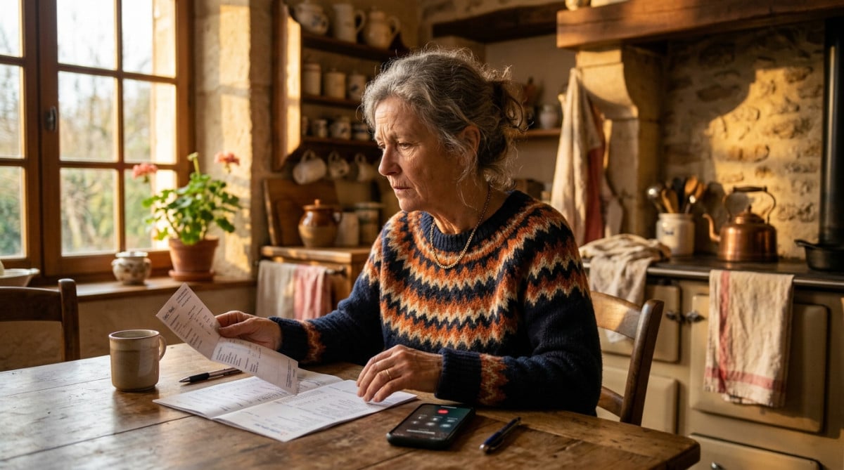 Personne inquiète devant un relevé bancaire à la maison