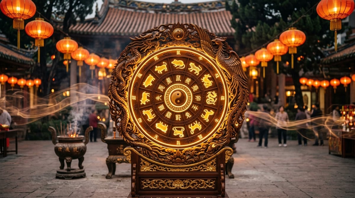 Personne méditant sereinement entourée d'une lumière dorée mystique symbolisant l'énergie Eau-Yin