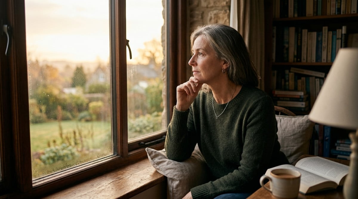 Personne pensive au lever du jour près d'une fenêtre