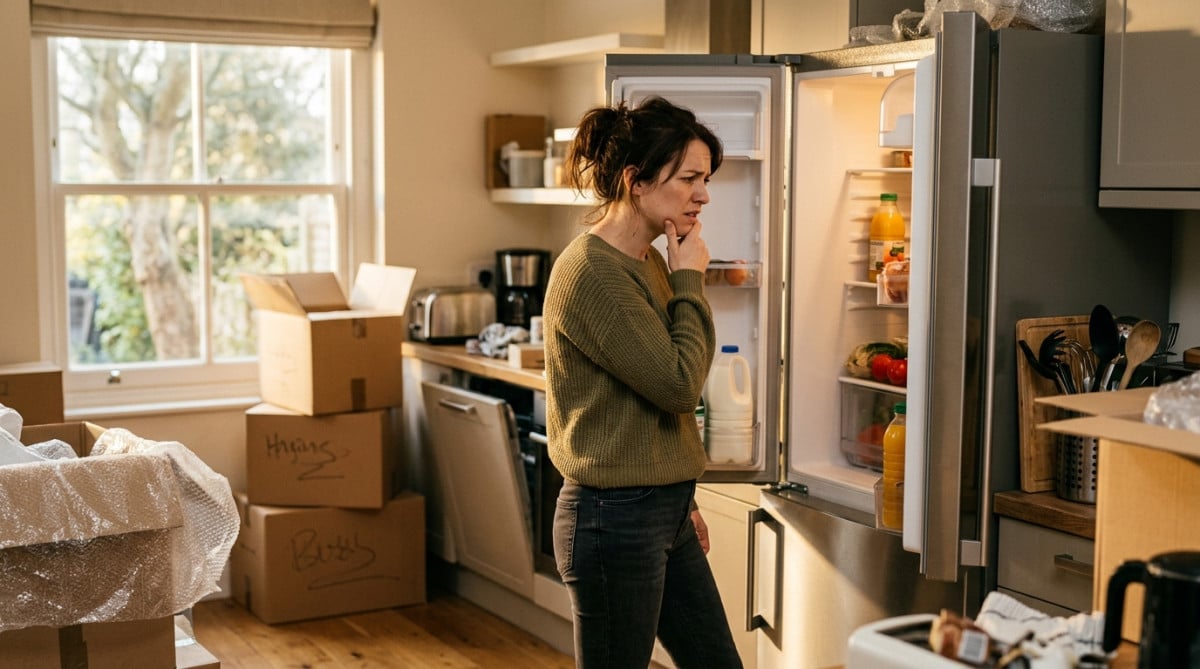 Personne perplexe devant un frigo en panne