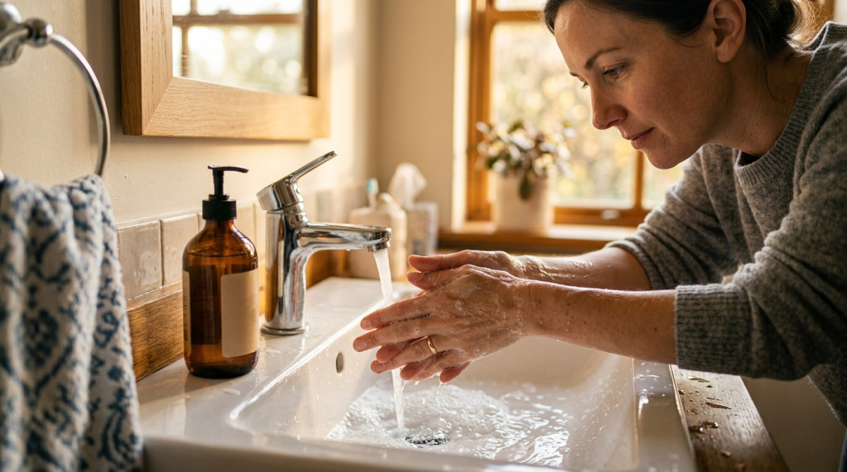 Personne se lavant les mains à l'eau chaude