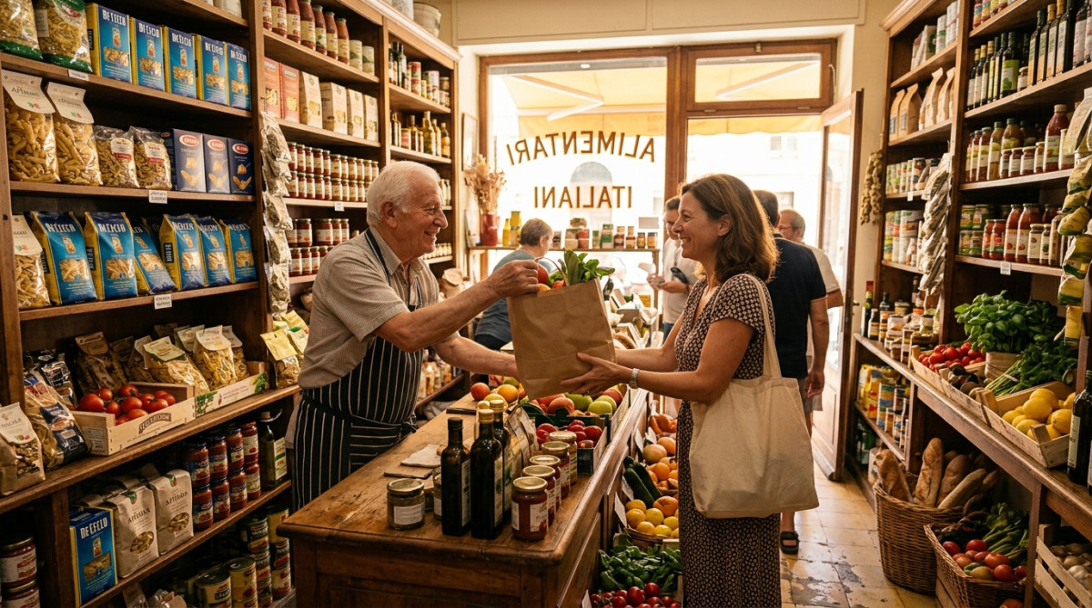 Petite épicerie italienne avec pâtes importées à Nice