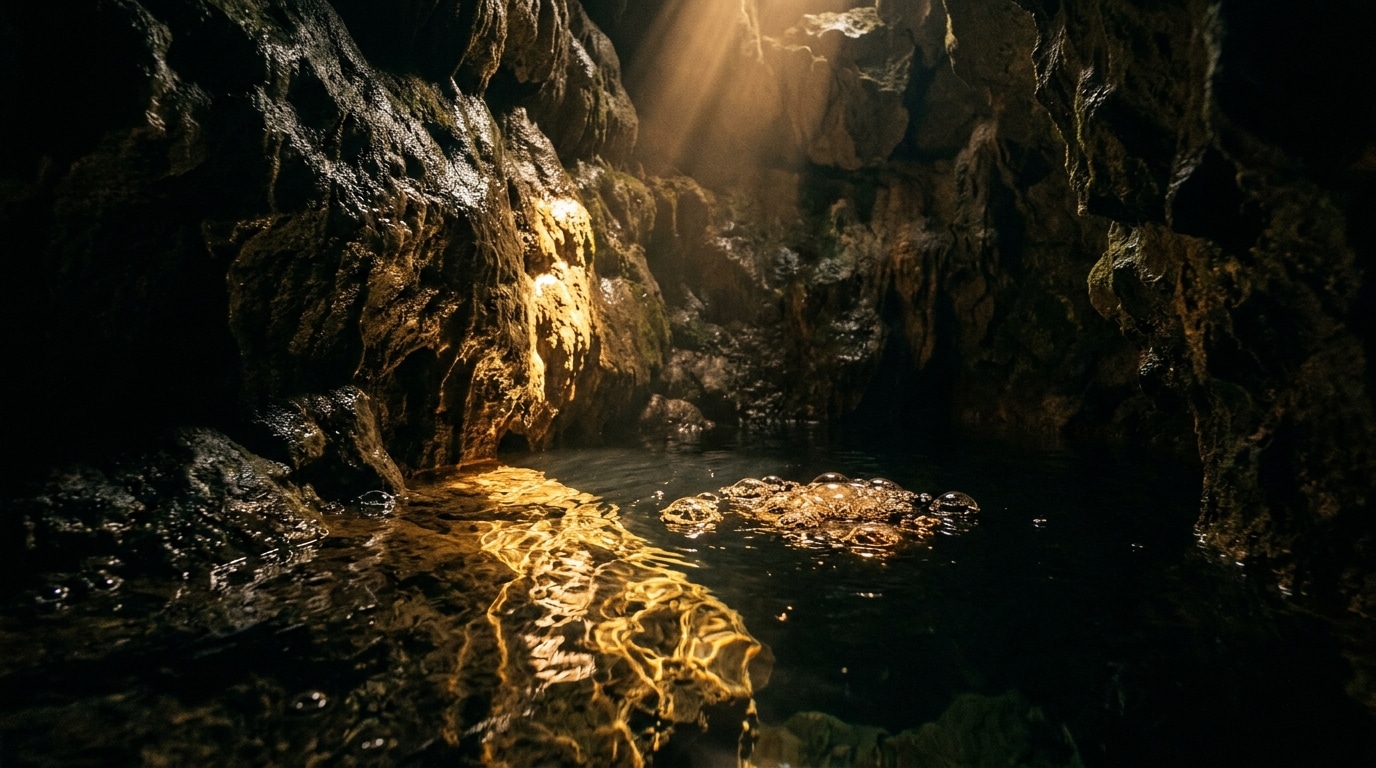 Poche d'air dans une grotte sous-marine sombre