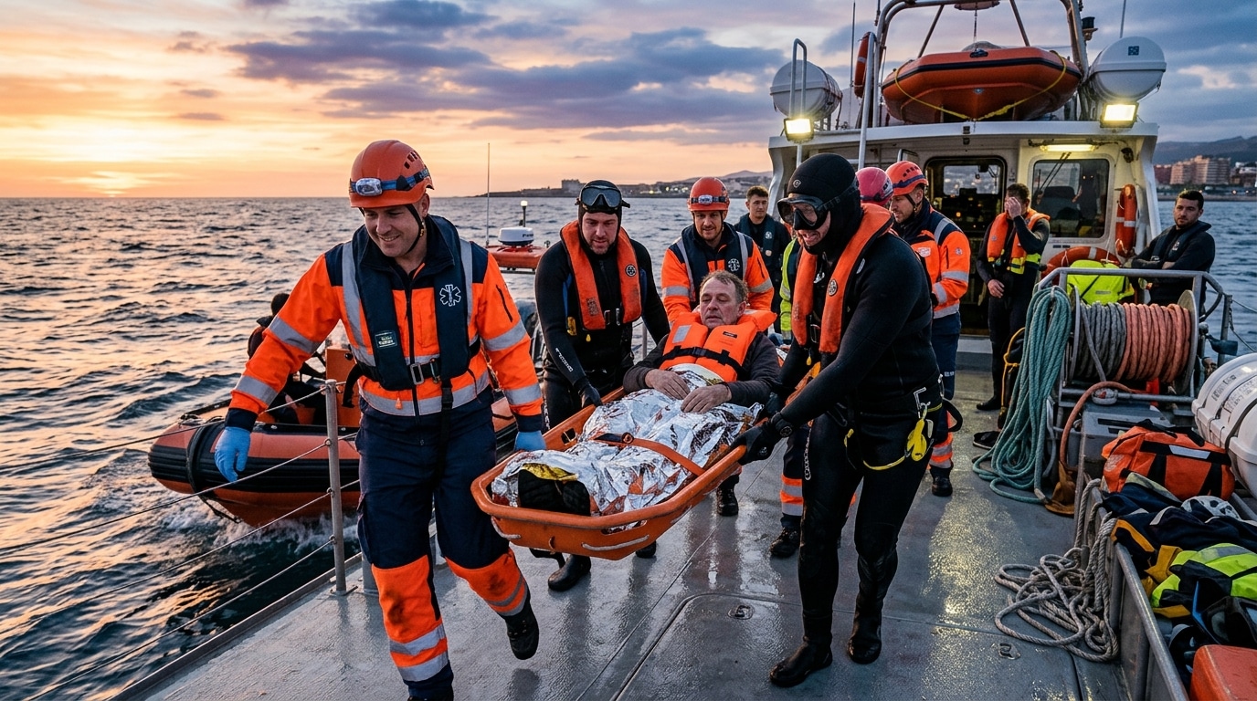 Sauvetage d'un homme épuisé sur un bateau