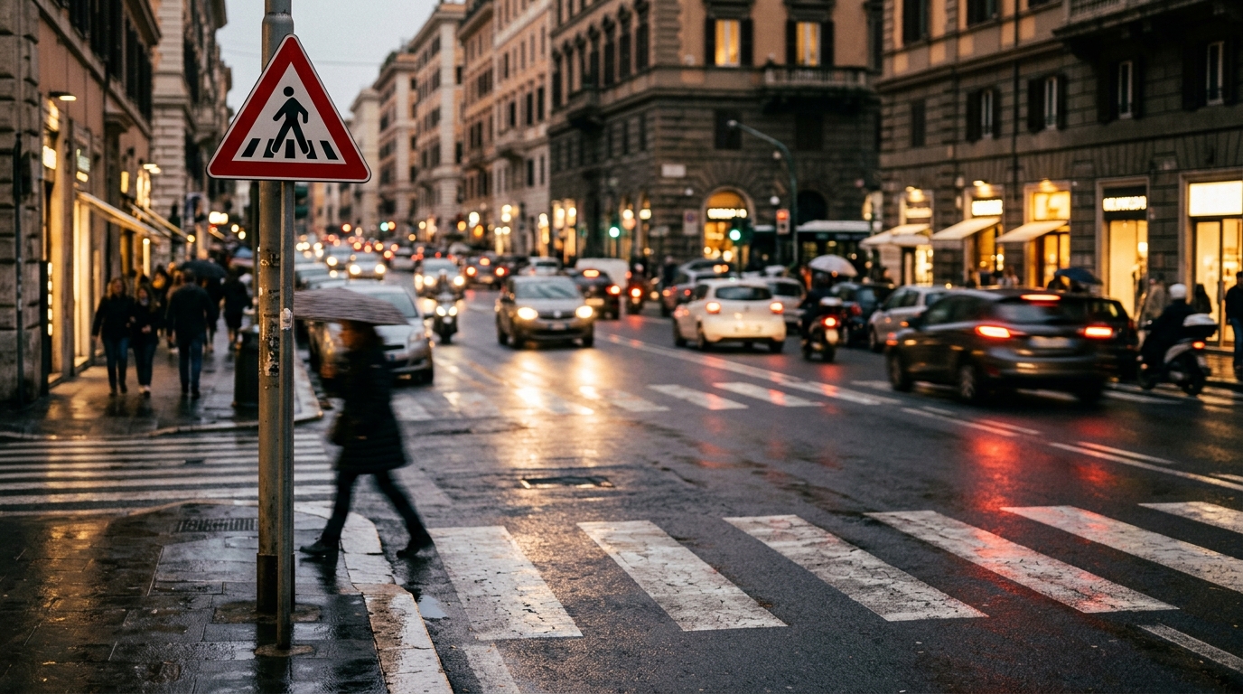 Passage piéton italien avec circulation floutée en arrière-plan