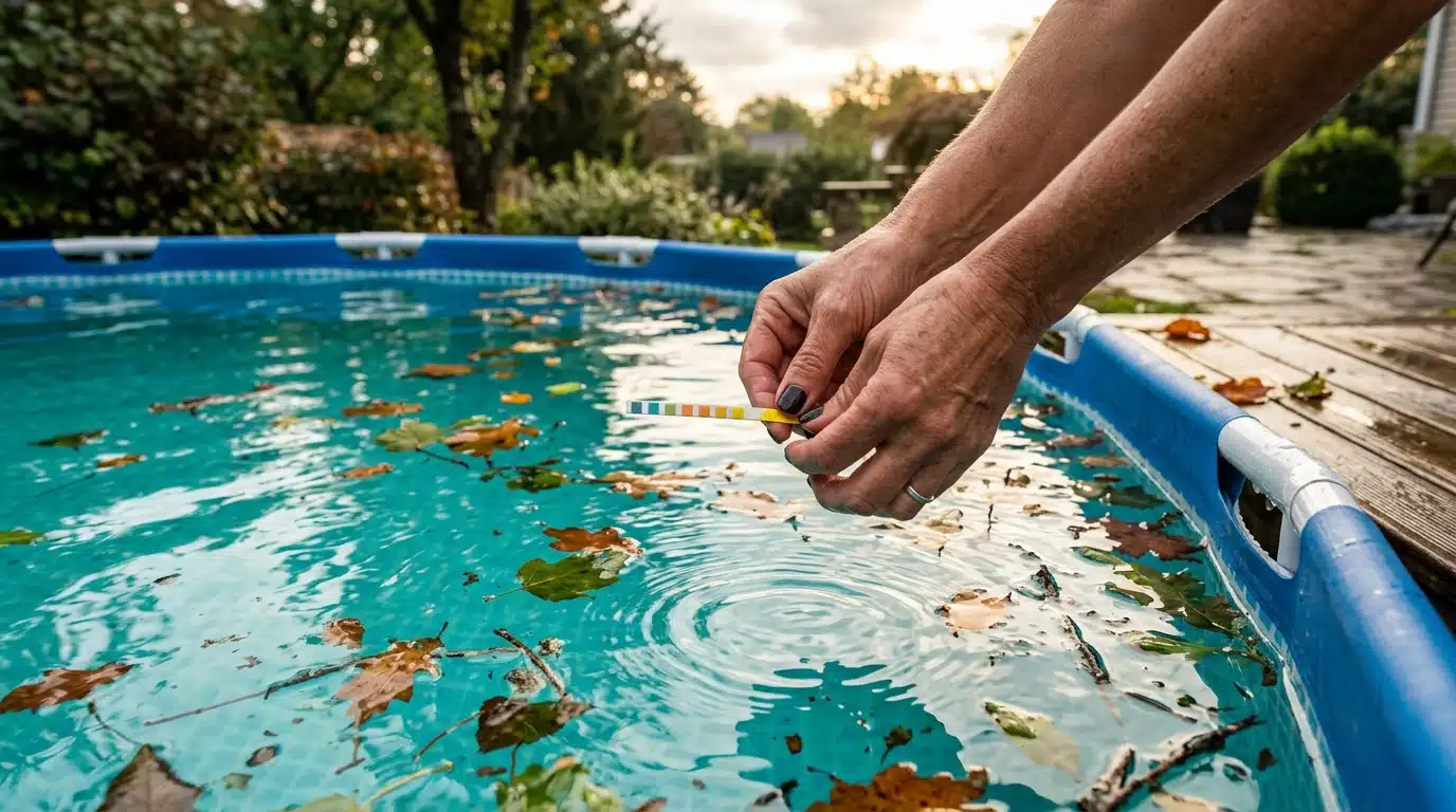 Test du pH de l'eau de piscine le lendemain de l'orage