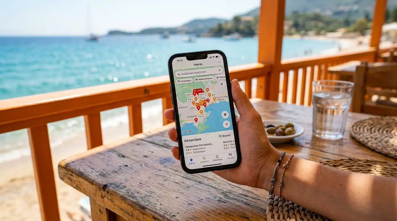 Vacancière consultant une note sanitaire sur son téléphone