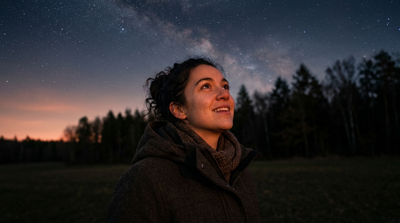 Personne émerveillée observant la lune la nuit