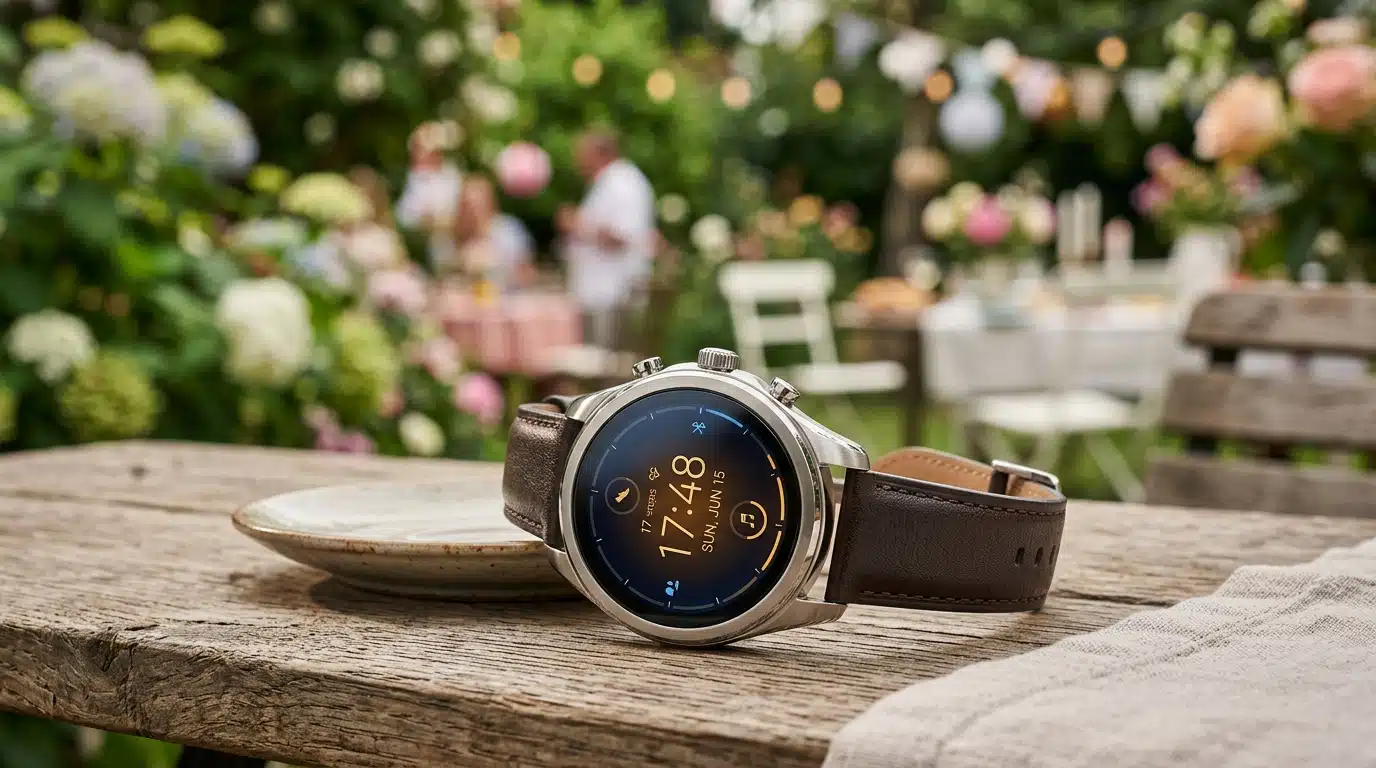Montre connectée s'activant lors d'une garden-party