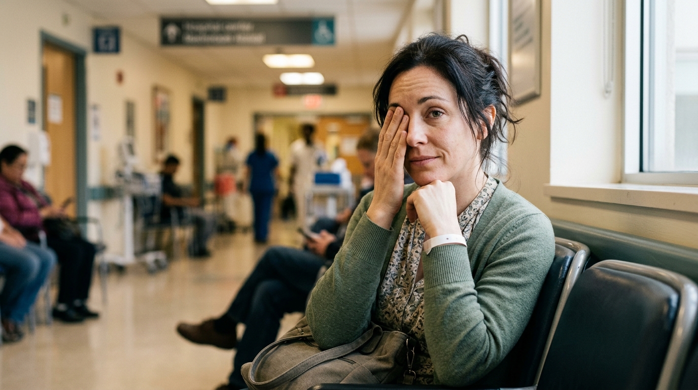 Patient inquiet dans une salle d'attente d'hôpital