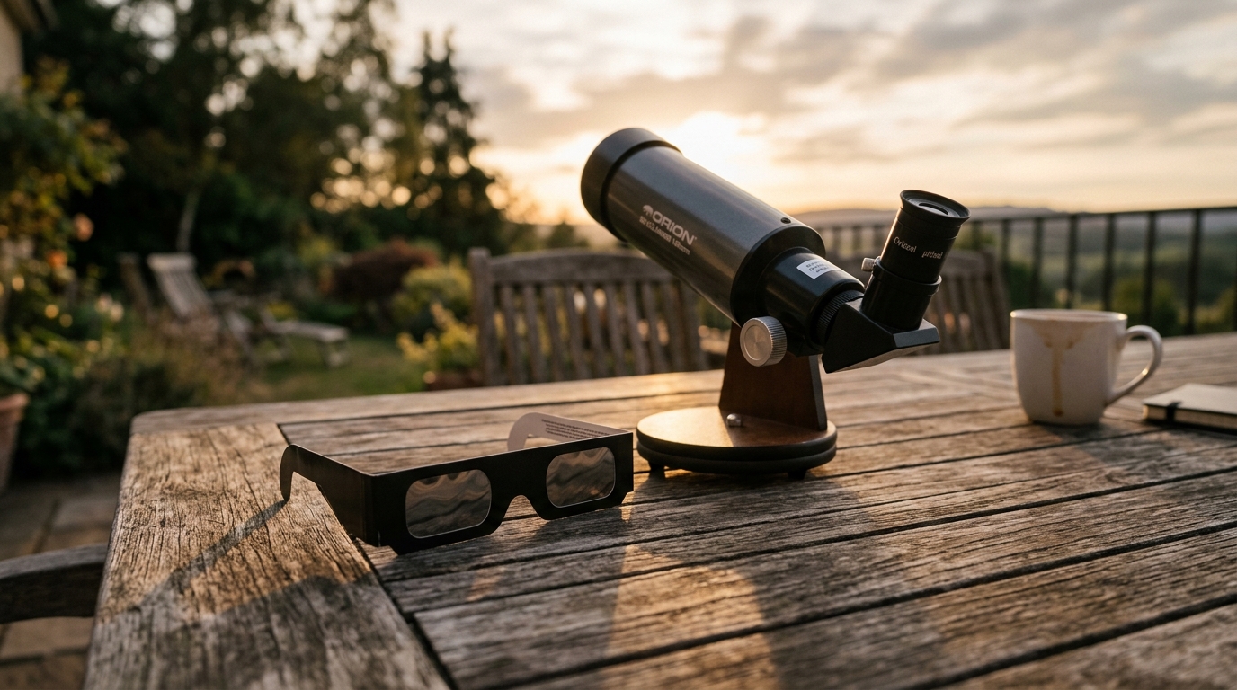 Lunettes d'éclipse homologuées posées sur une table