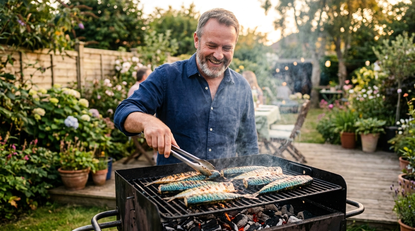 Maquereau grillé au barbecue en été