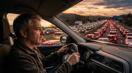 Automobiliste bloqué dans un bouchon sur l'autoroute