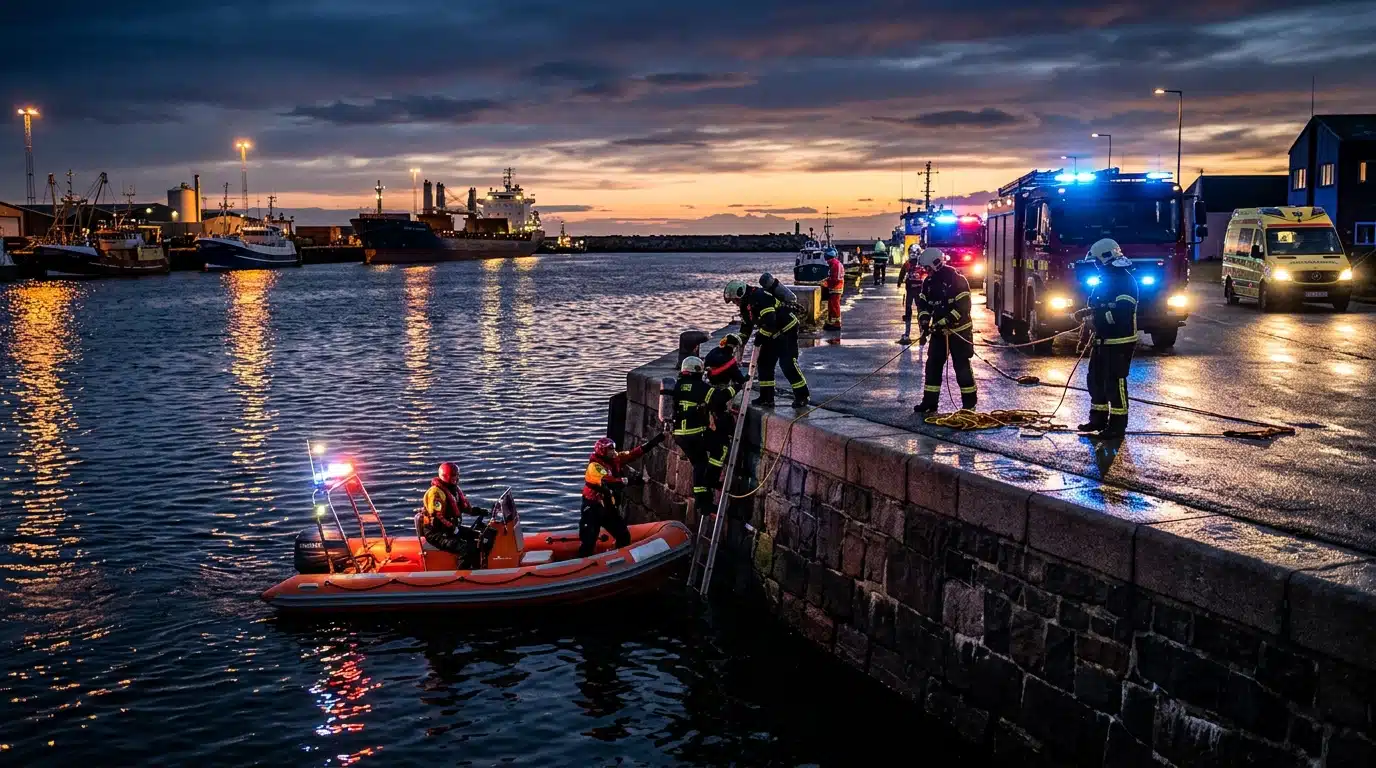 Intervention des secours au bord d'un quai portuaire