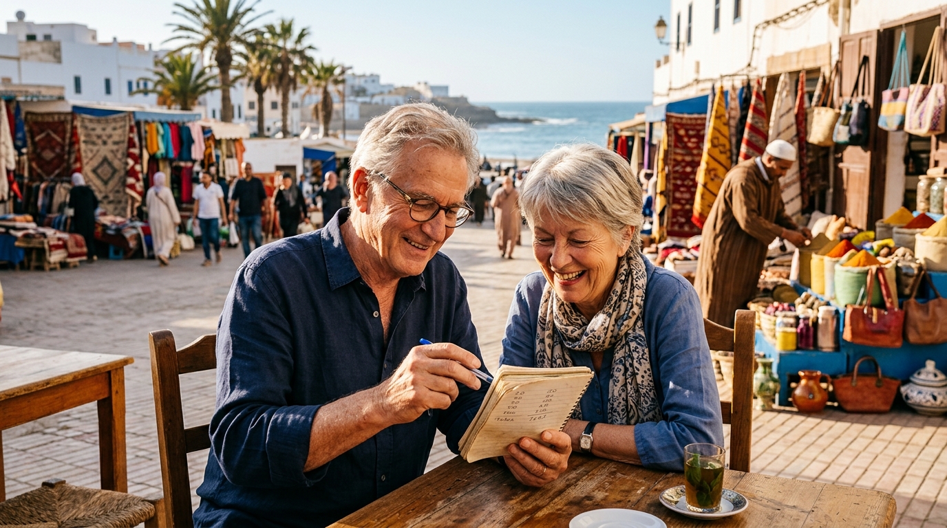 Couple de retraités français dans une ville côtière marocaine