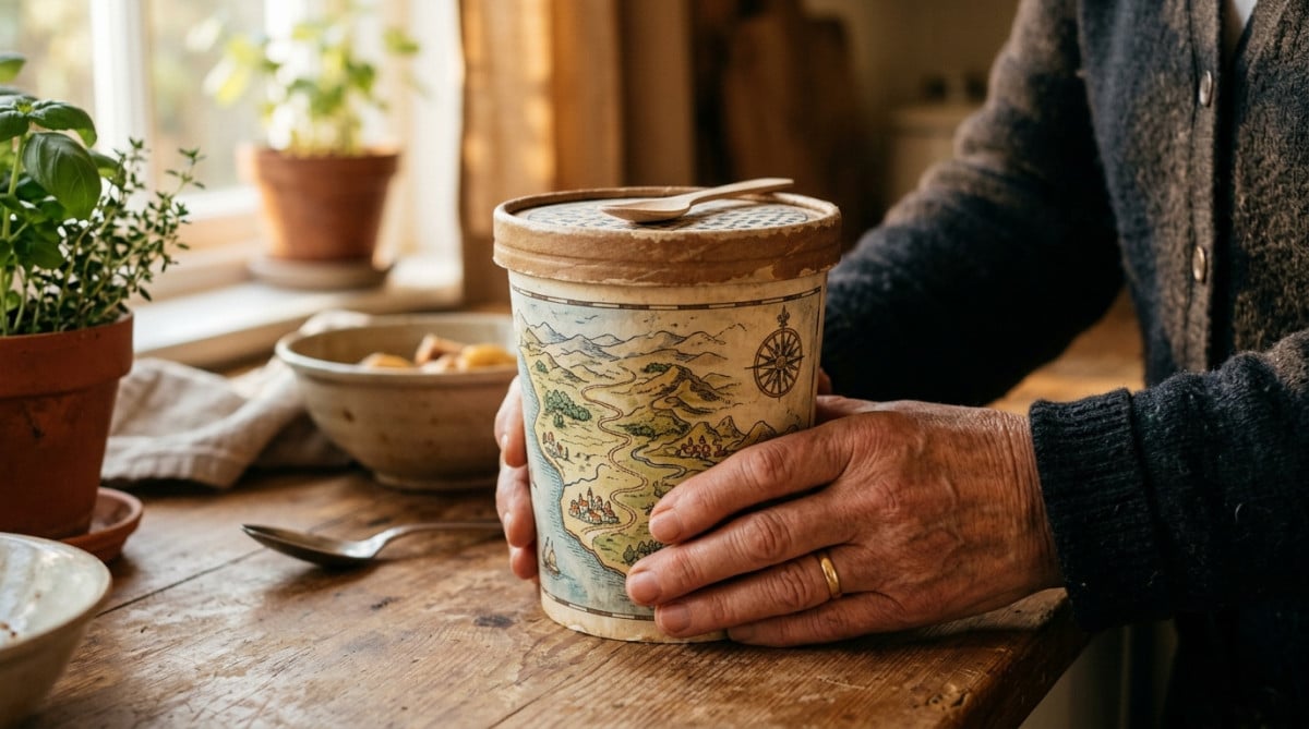 Pot de glace vintage avec carte imprimée sur l'emballage