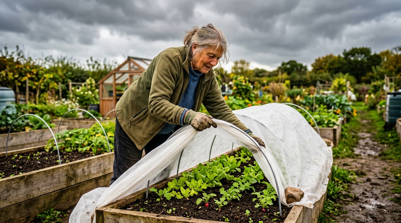 Jardinière protégeant des semis avec un voile de forçage