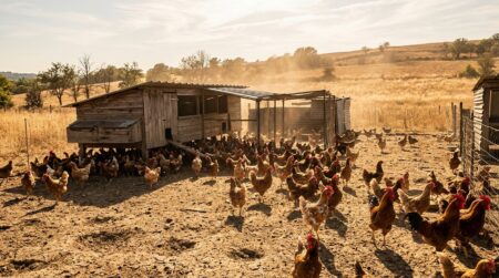 Poules pondeuses sous forte chaleur dans un élevage