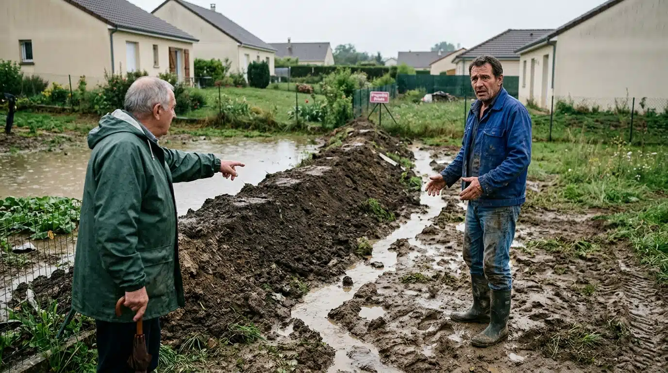 Pour bloquer la pluie du voisin, il monte une butte de terre : après l'orage, il devient le fautif
