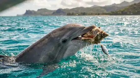 Dauphin soulevant un coquillage hors de l'eau