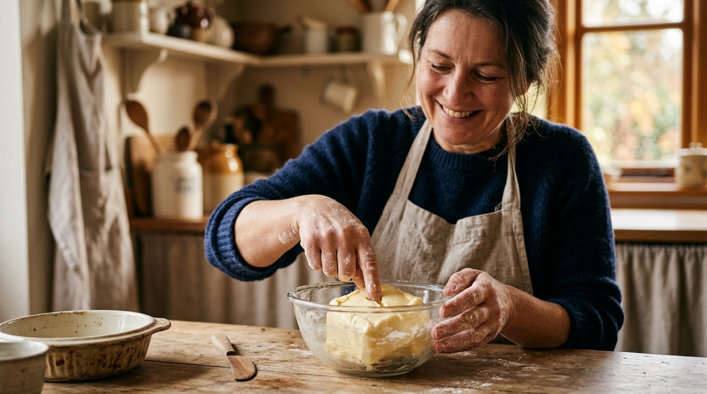 Femme préparant du beurre pommade en cuisine