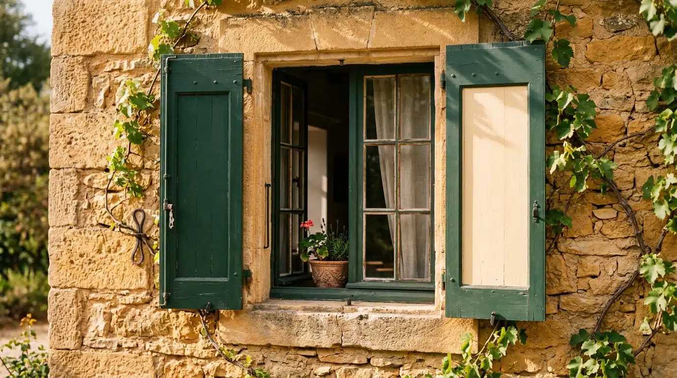 Volet ancien avec couleur extérieure sombre et intérieure claire