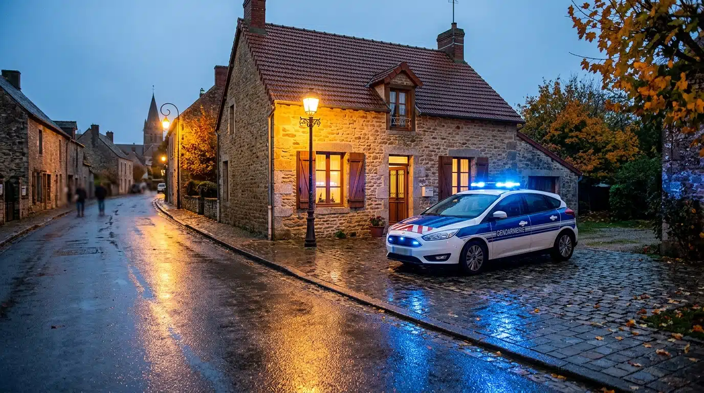 Maison de campagne à Médréac avec gyrophares de gendarmerie