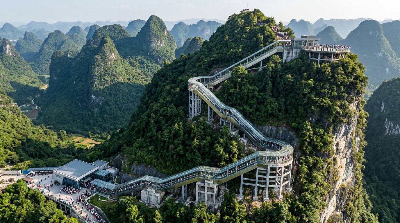 Presque 1 kilomètre de long, 242 mètres de haut : la Chine inaugure l'escalator le plus fou du monde