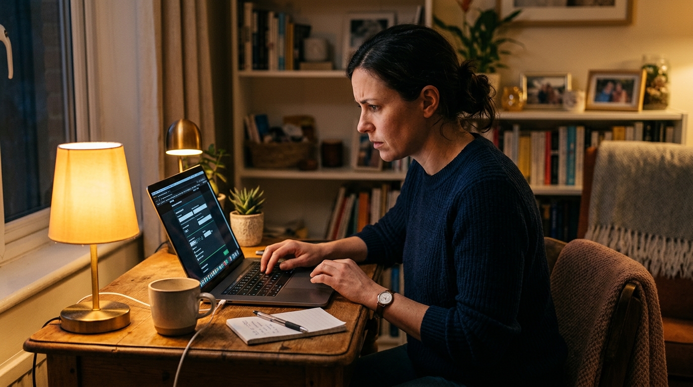 Femme remplissant une déclaration trimestrielle de ressources en ligne