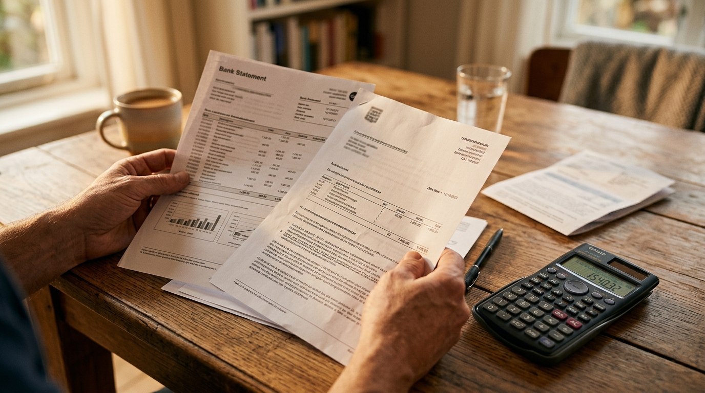 Relevés bancaires et calculatrice pour vérifier ses aides CAF