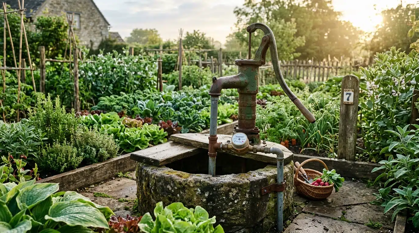 Puits de jardin avec compteur d'eau installé